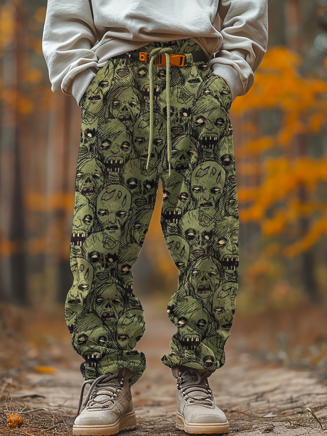 Men's Horrible Skull Zombie Print Loose Drawstring Waist Sweatpants