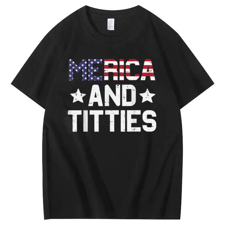 Merica And Titles Pattern Print 100%Cotton T-Shirt