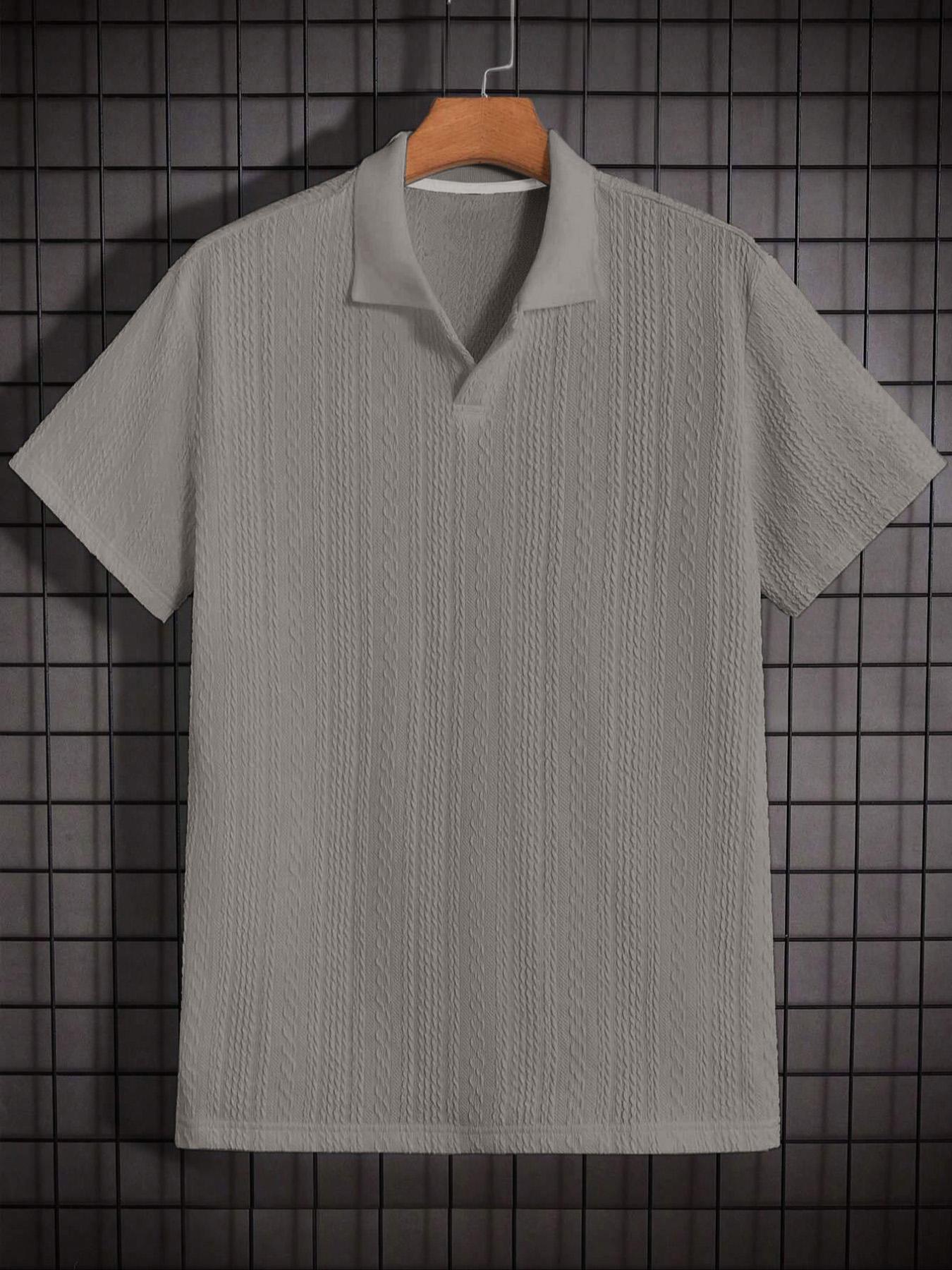 Men's Solid-Color Jacquard Knit Polo Shirt