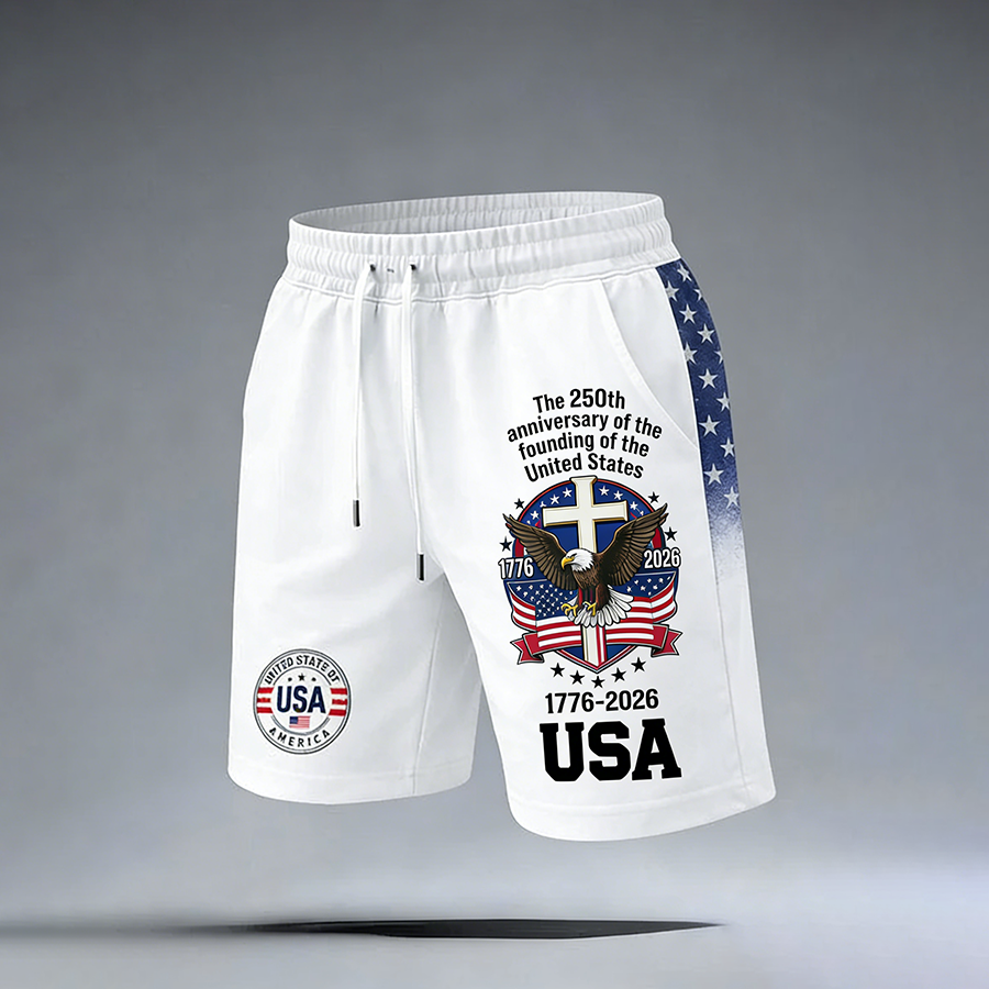 Neutral casual American founding celebration flag personalized printed shorts