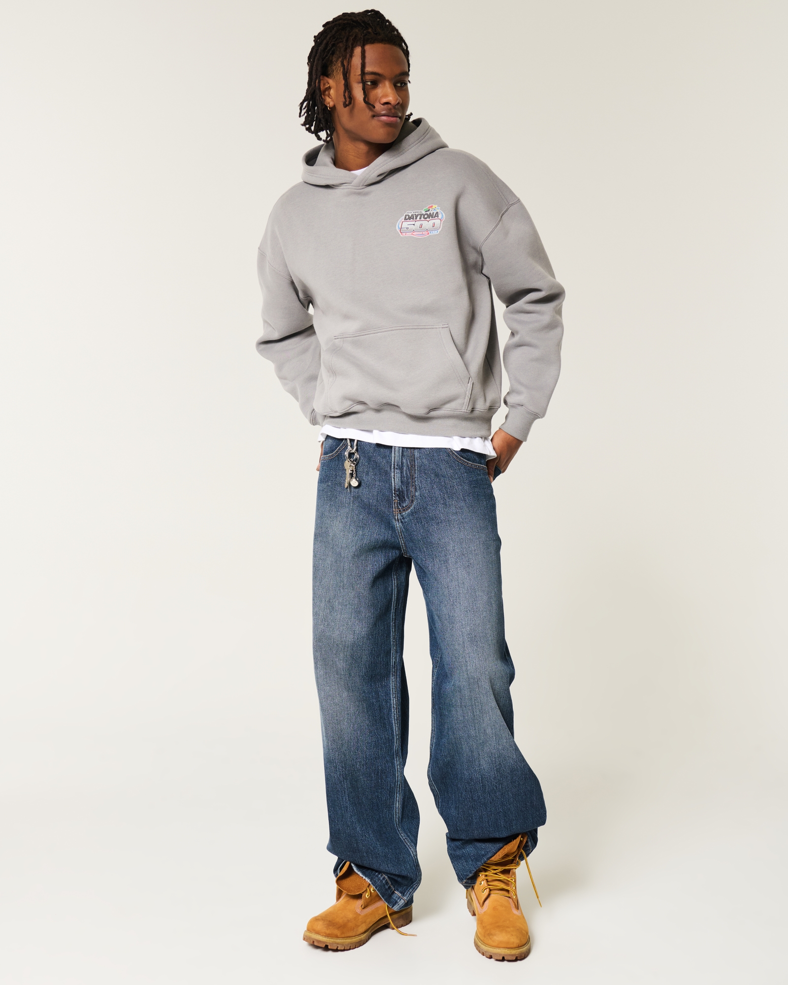 Dark Wash Logo Embroidery Super Baggy Jeans