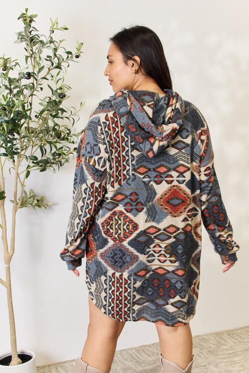 Full Size Printed Button Up Hooded Jacket
