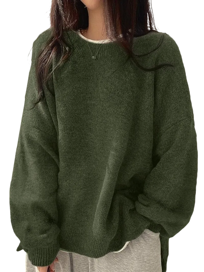 Women's drop-shoulder slit hem sweater
