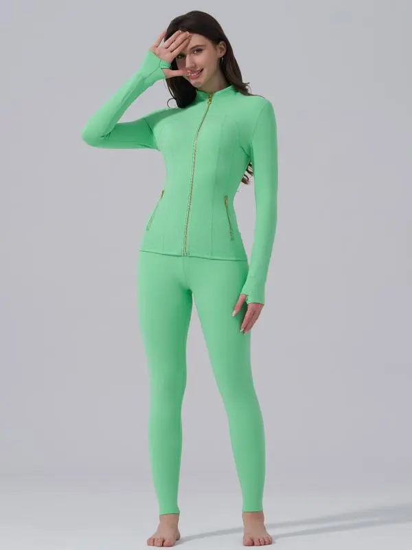 Women’s Sporty Tracksuit Set – Zip-Up Jacket with Pockets & High-Waist Yoga Pants