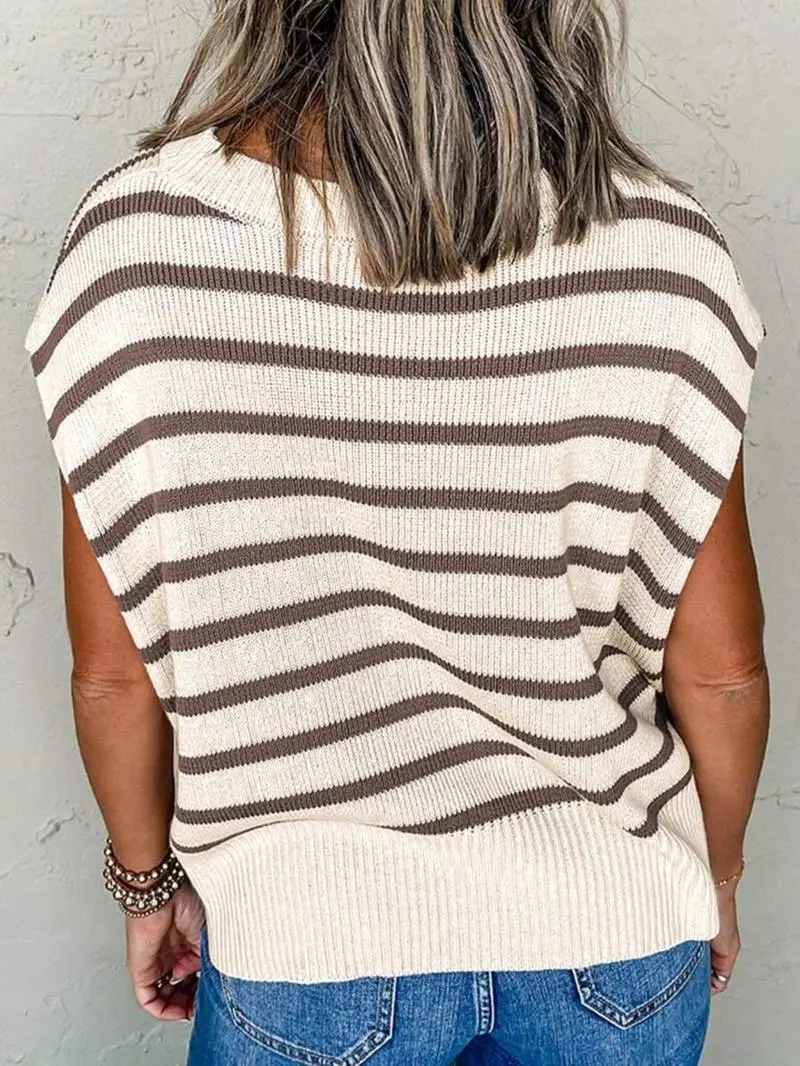 Women's Striped Print Crew Neck Sweater Pullover(Just $3 Each!)