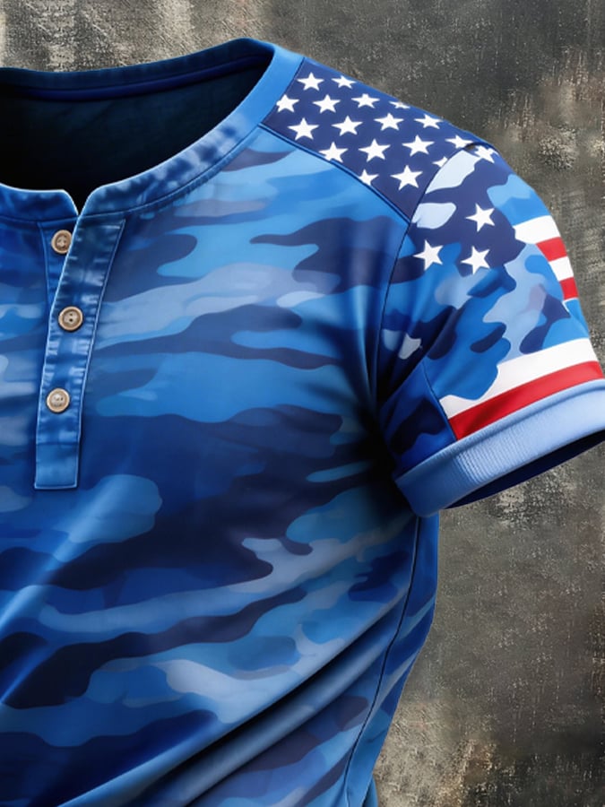 Men's Retro Patriot Camouflage Patchwork T-shirt