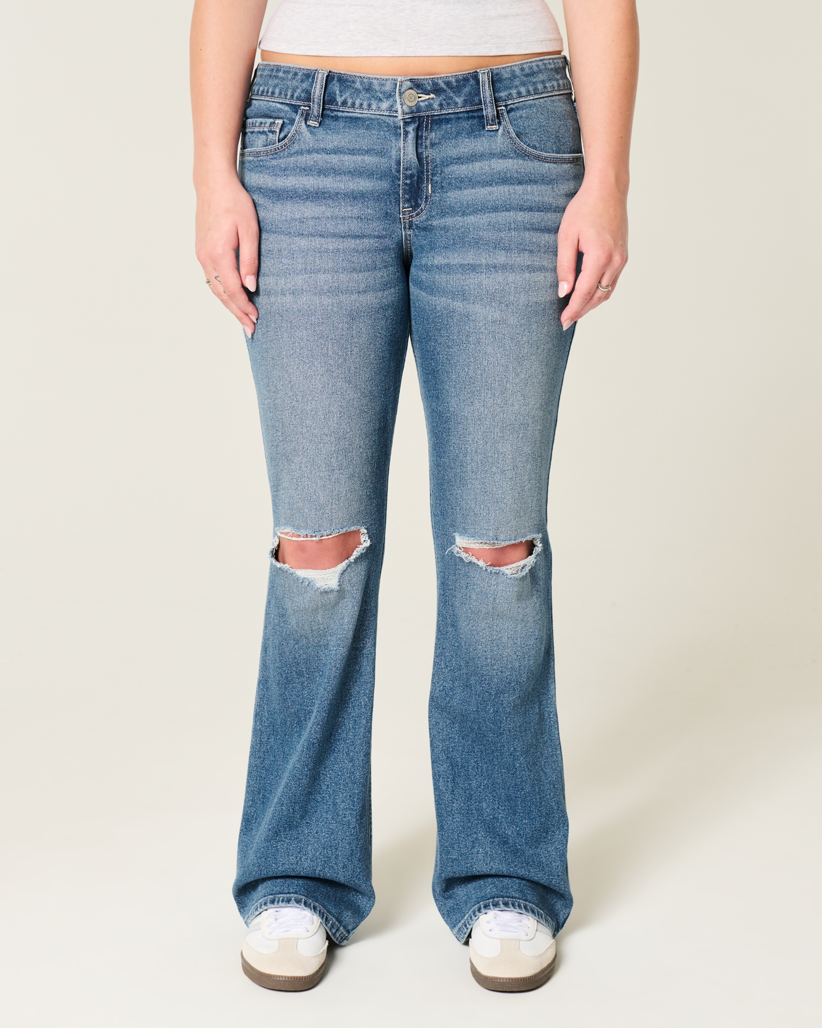Low-Rise Dark Wash Embroidered Bootcut Jeans