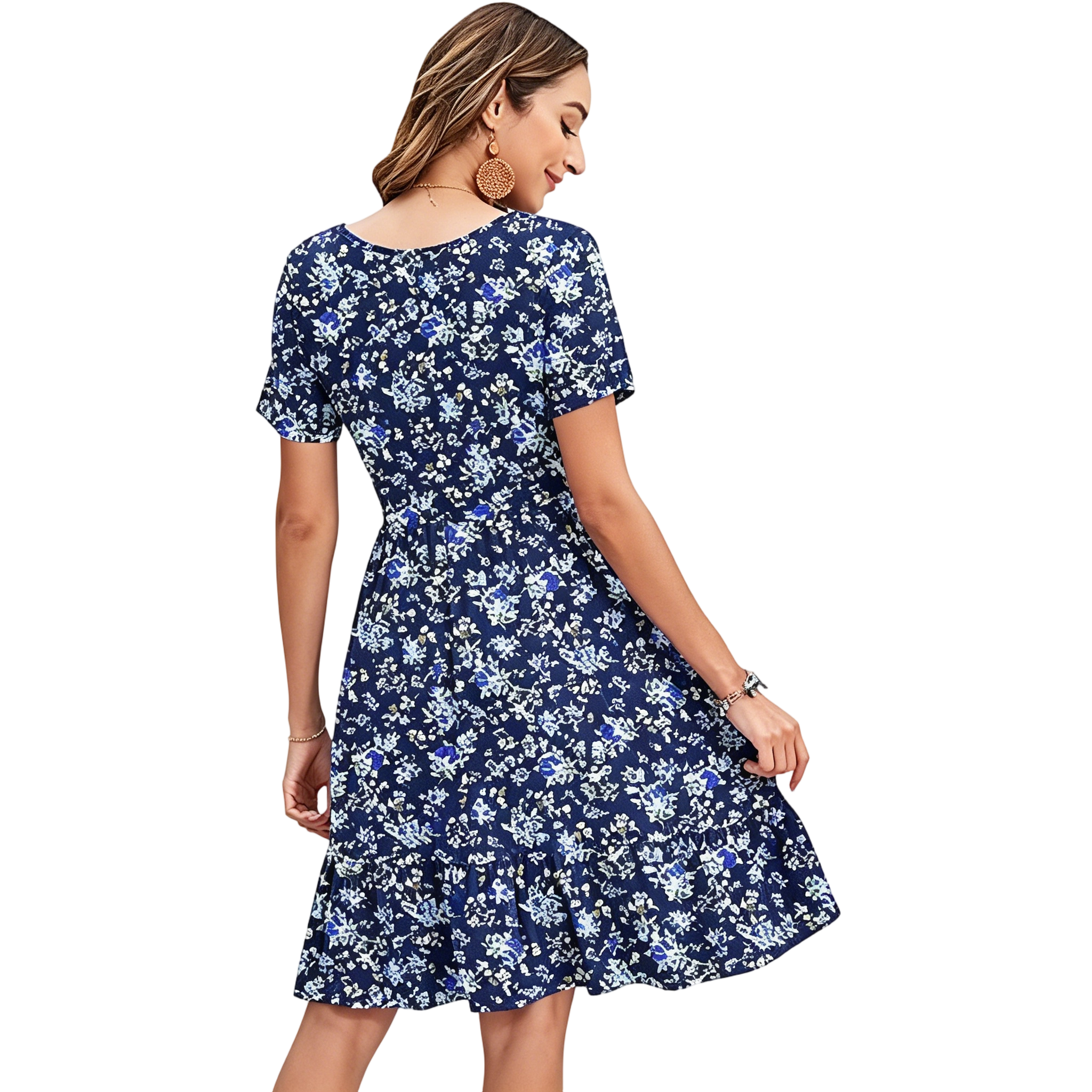 Women Square Neck Ditsy Floral Dress