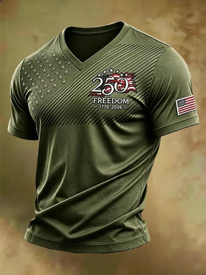 Men's Retro Independence Day Patriot V-Neck T-Shirt