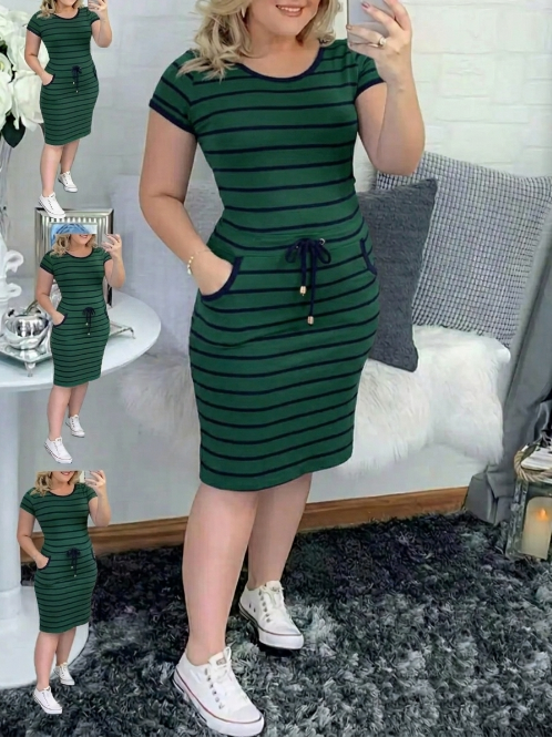 Classic Plaid Bodycon Pocket Dress