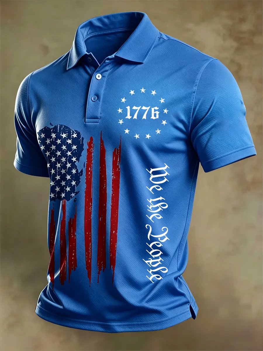 Men's Independence Day Flag Print Casual Polo Shirt