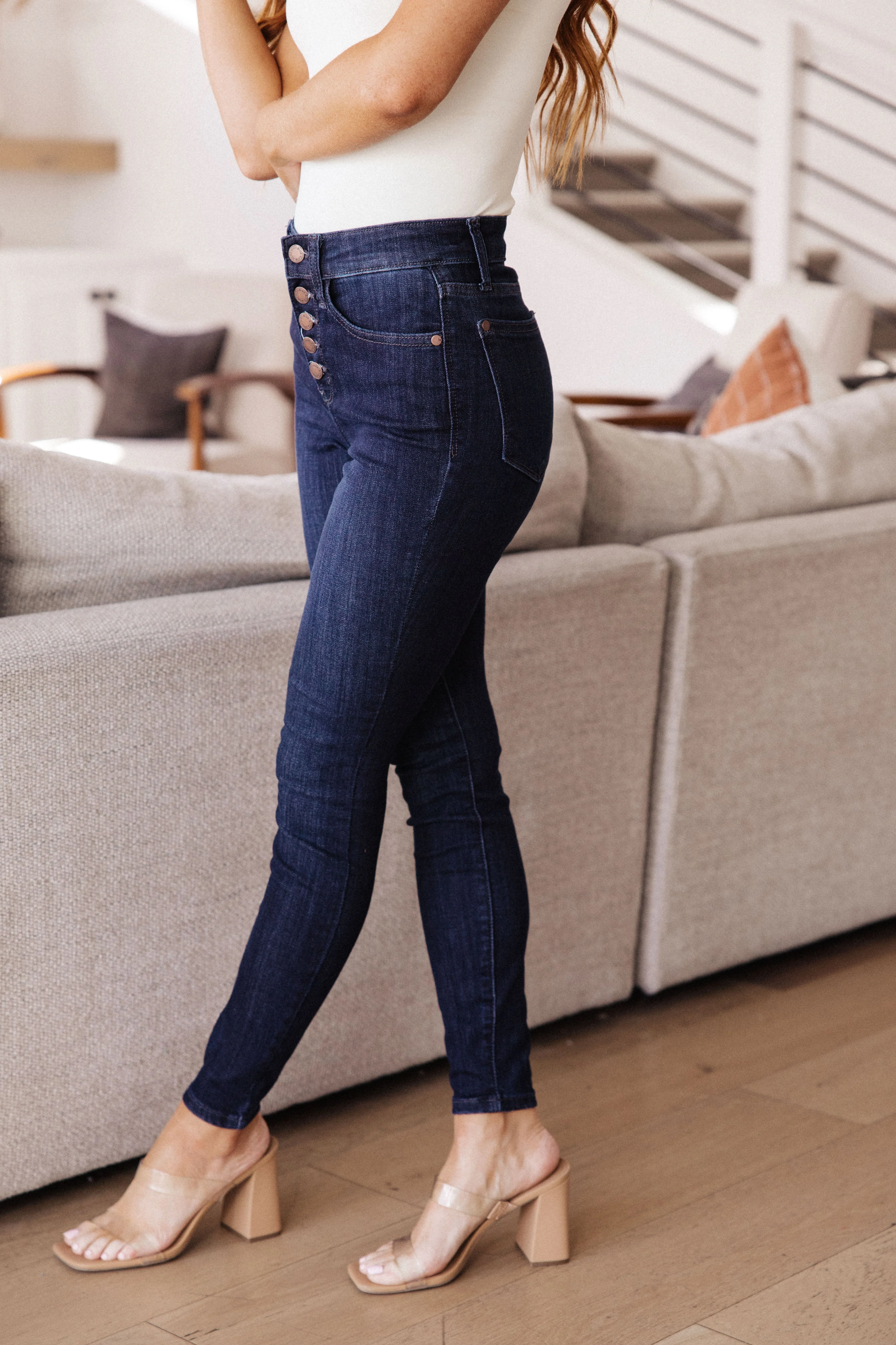 Blue Celecia High Waist Hand Sanded Resin Skinny Jeans