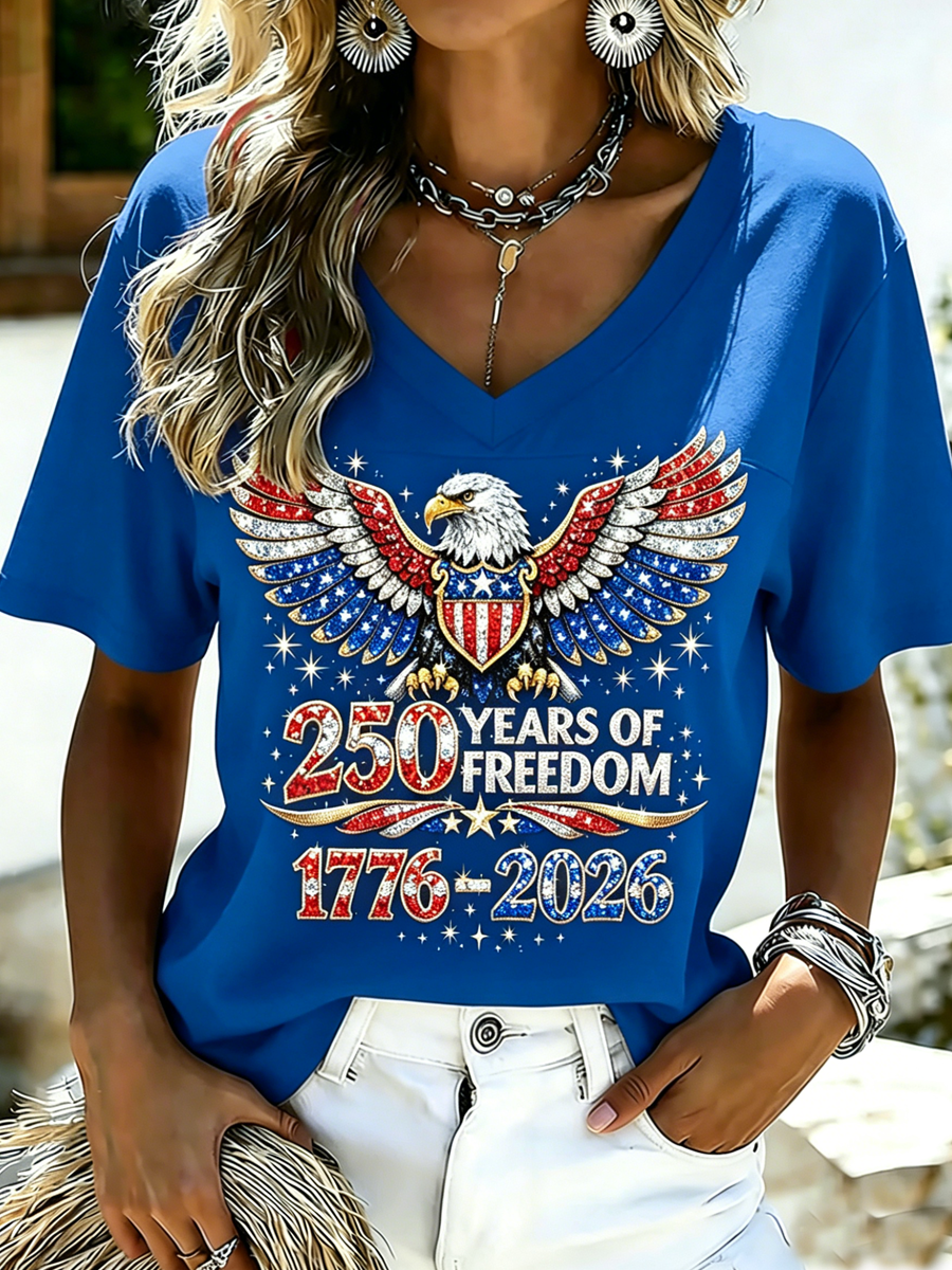 Women's 250th Anniversary Print V-Neck Top