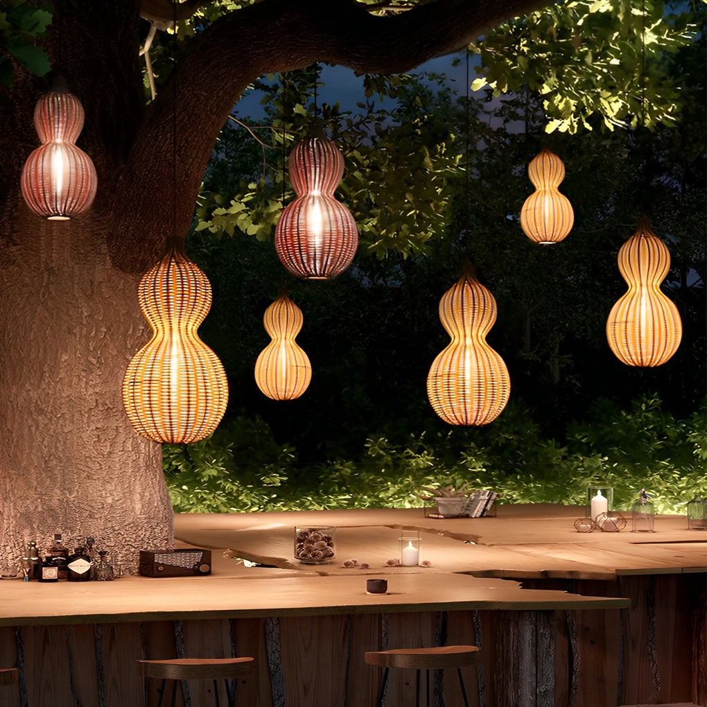 Rattan Gourd Waterproof Retro Outdoor Chandelier Porch Lights Wall Lamp