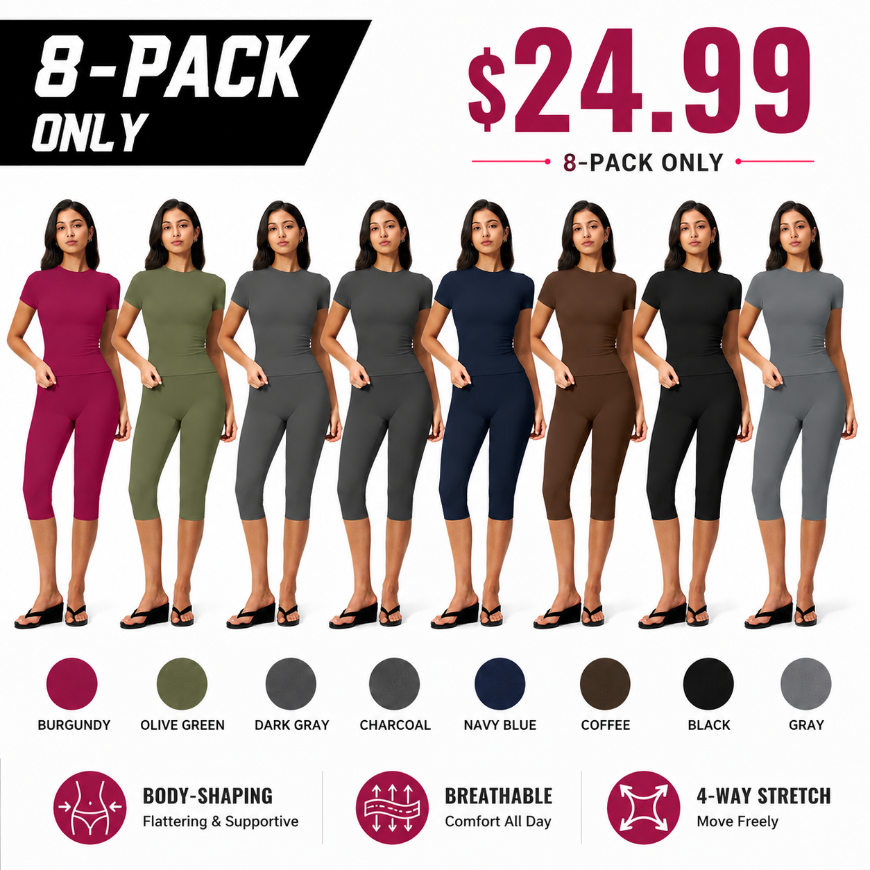 Breathable, form-fitting yoga set with versatile cropped leggings.