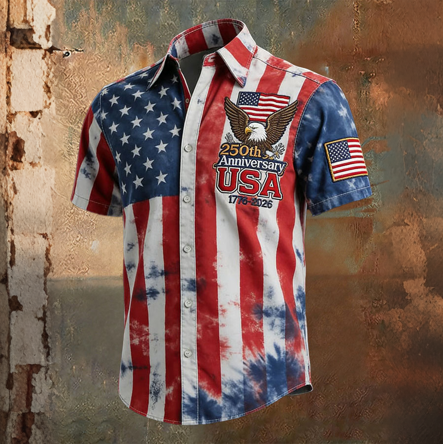 Men'S Independence Day Retro Flag Printed Commemorative Shirt
