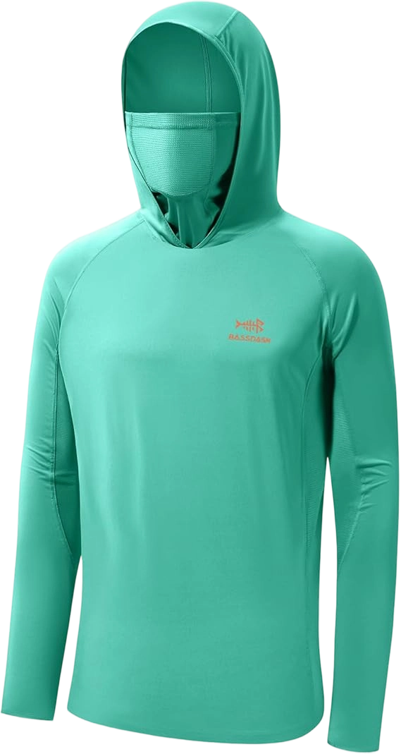 ☀️☀️UPF 50+ Men’s Long Sleeve Fishing Shirt with Mask UV Neck Gaiter Hoodie