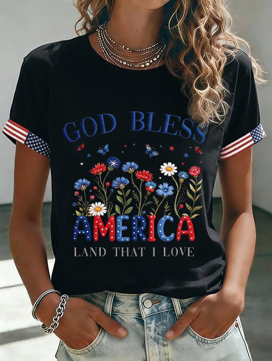 Women'S American Independence Day 250Th Anniversary Printed Short Sleeved T-Shirt