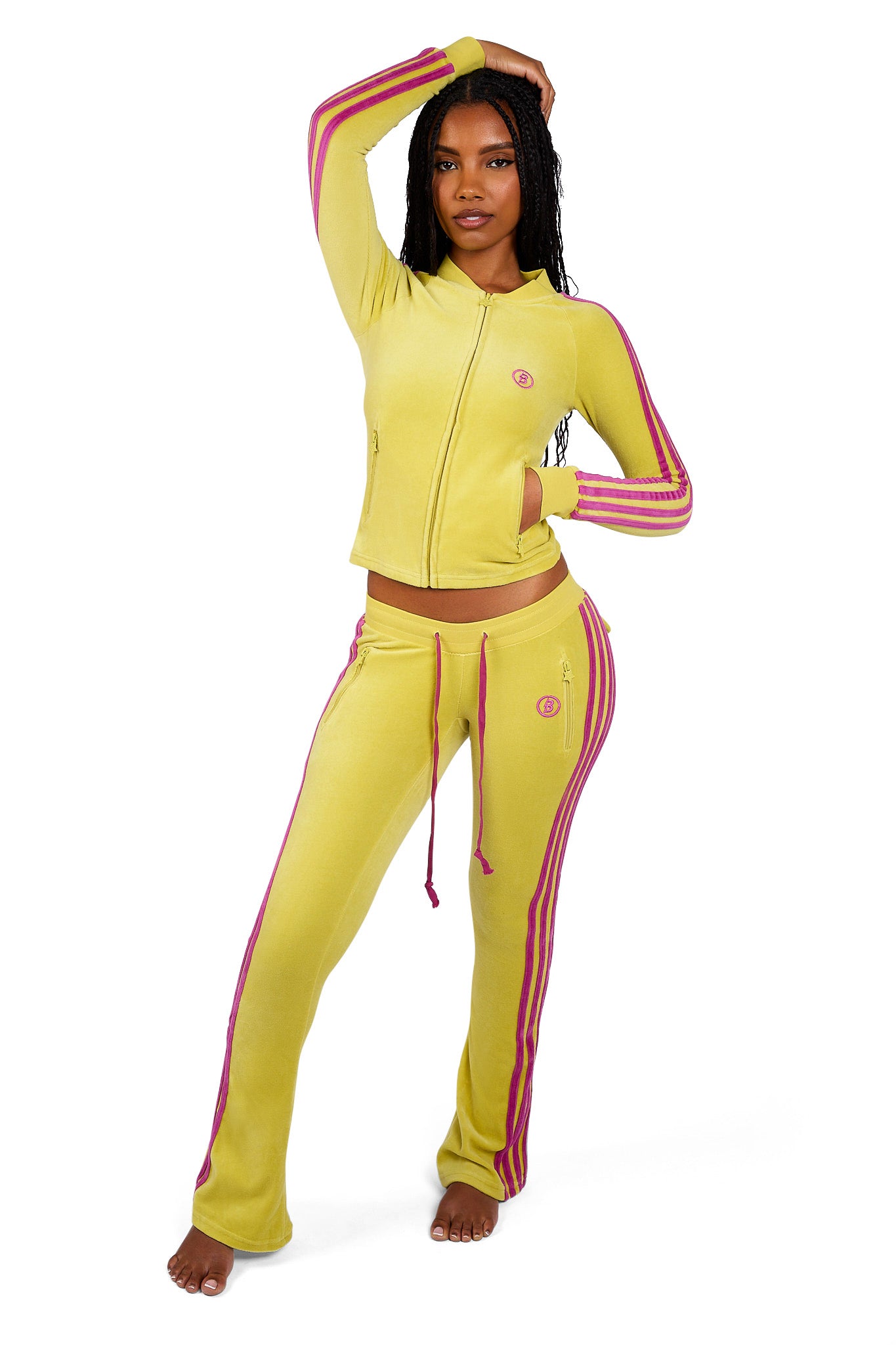 BODY VELOUR TRACK JACKET (LIME YELLOW/PINK)