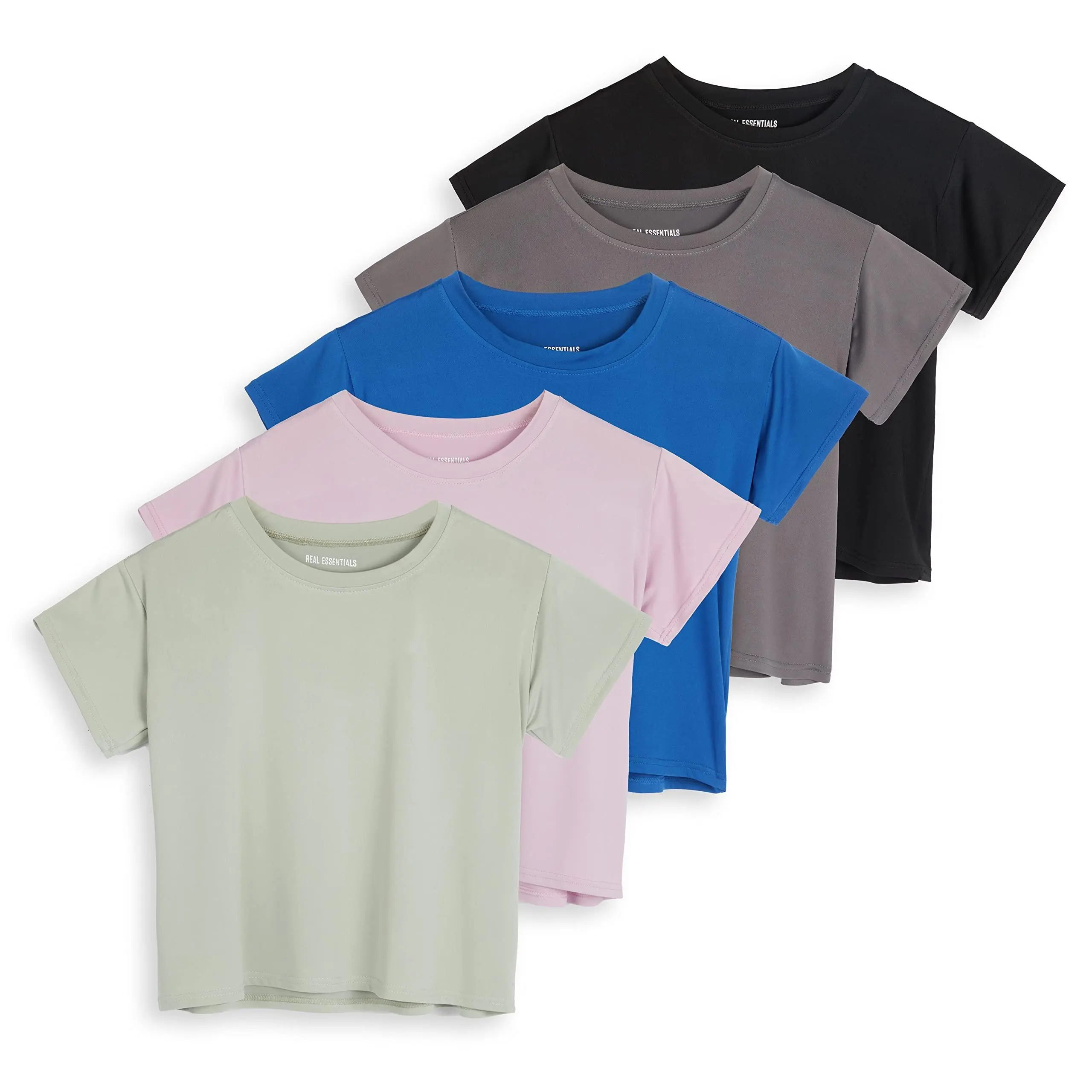 Women's Quick-Drying Cropped Top — Short-Sleeve, Crew Neck, Stretchy Athletic T-Shirt (Plus Sizes Available)
