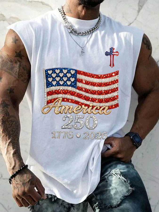 Men's Vintage America Flag Print Vests
