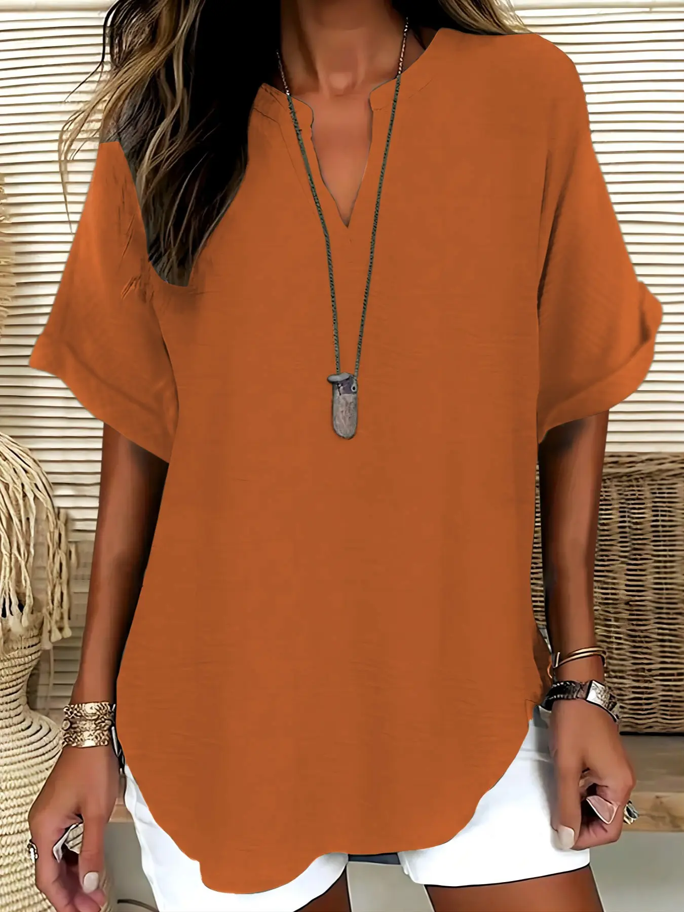 Women's Casual Solid Color Short Sleeve Blouse