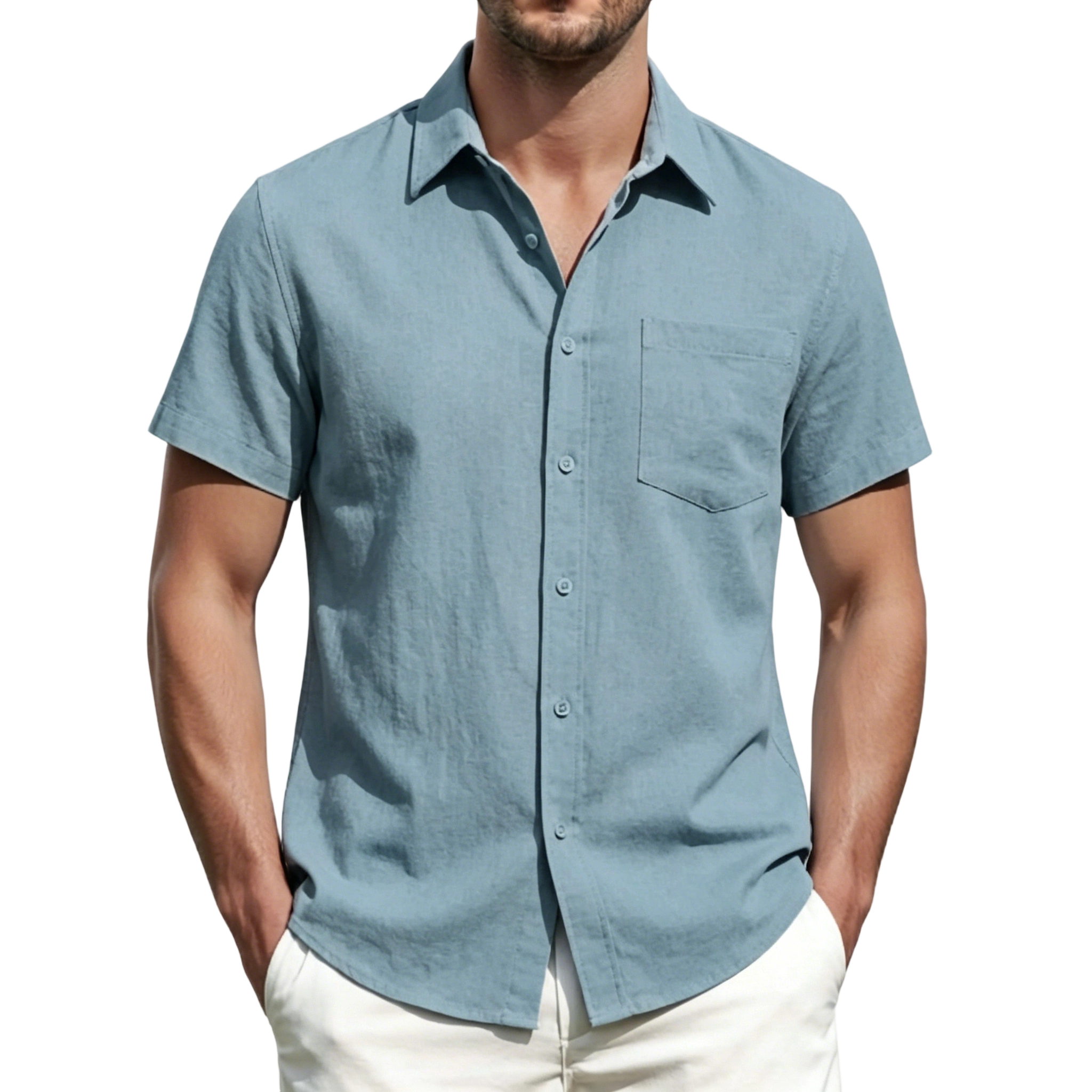 Men's Linen Short-Sleeve Shirts (Pack of 10) — Dress Shirts with Pockets