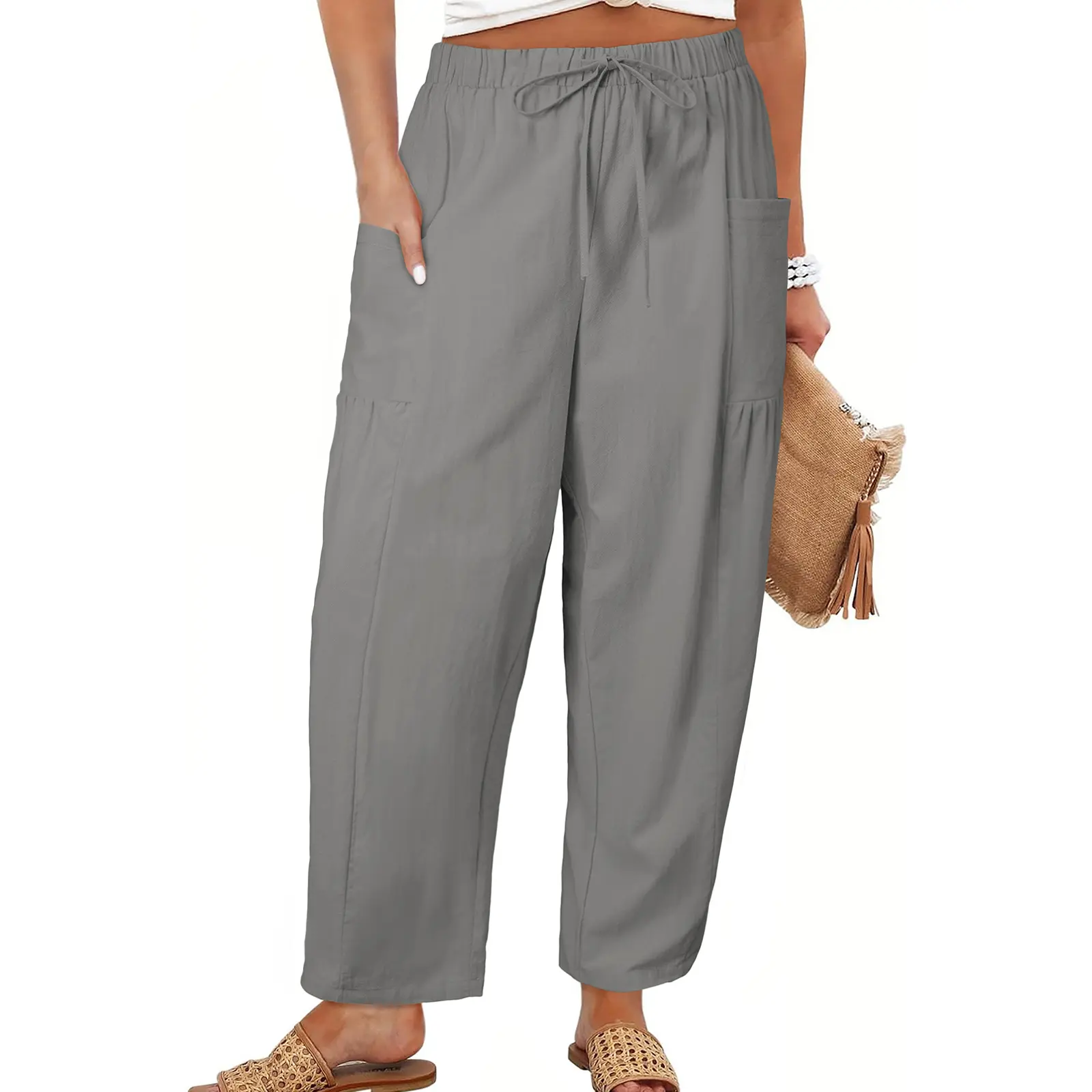 Women's Plus-Size Wide-Leg Pants — Pure Cotton Loungewear with Pockets