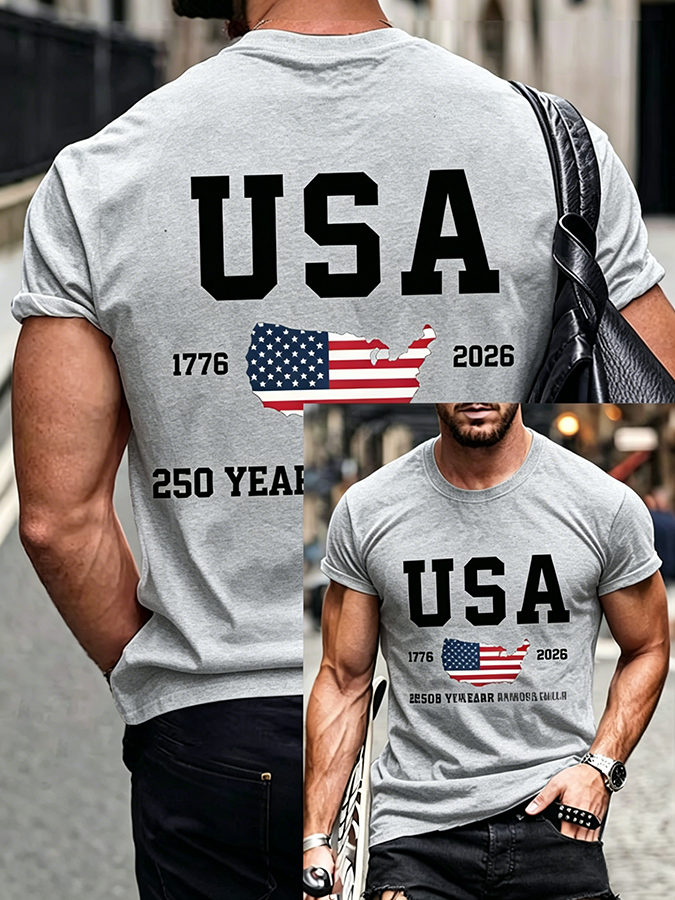 Men'S Casual American 1776-2026 Anniversary Printed Short Sleeved T-Shirt