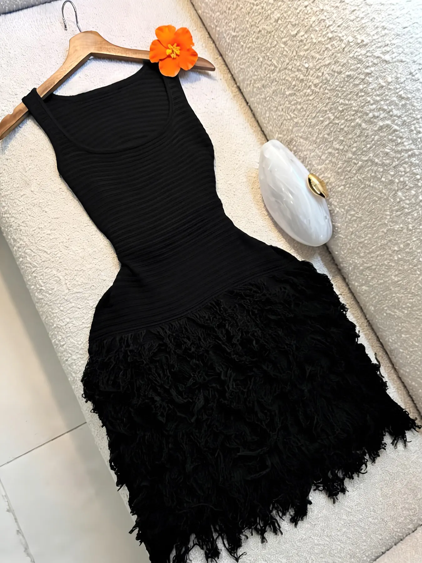 Elegant Knitted Bodycon Dress, Summer Vacation Fringe Skirt, Slim Fit Sleeveless Knit Vest Dress, Solid Round Neck Sweater Dress, Spring & Summer Women's Clothing