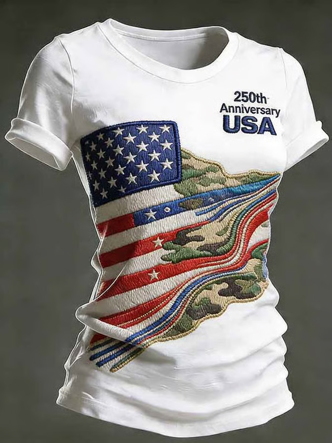 Women'S 250Th Anniversary Independence Day Commemorative Printed Casual Round Neck T-Shirt