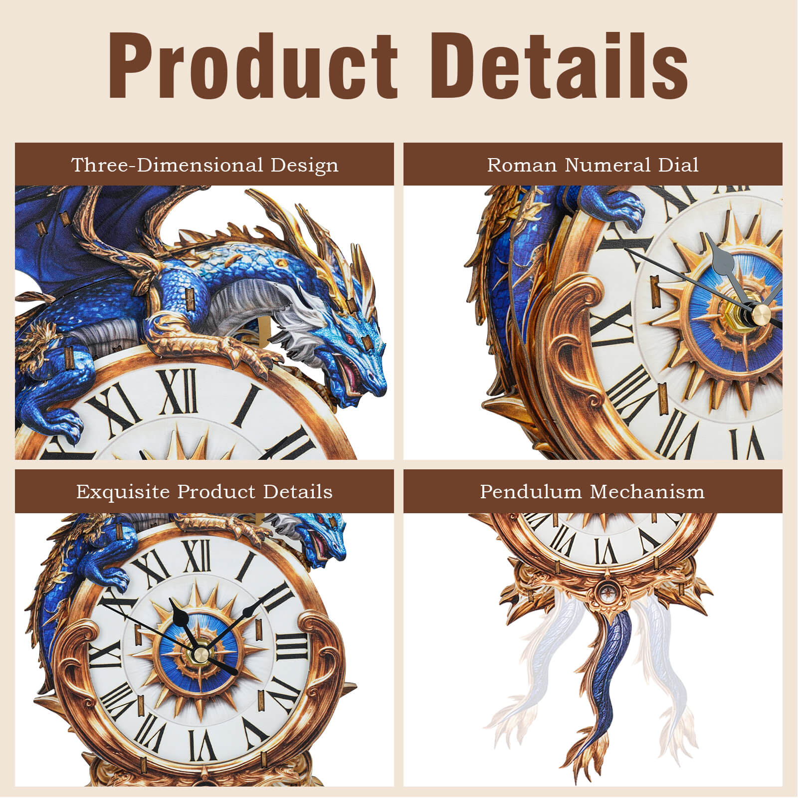 Blue DragonDIY Wooden Clock, 3D Puzzle Craft Kit