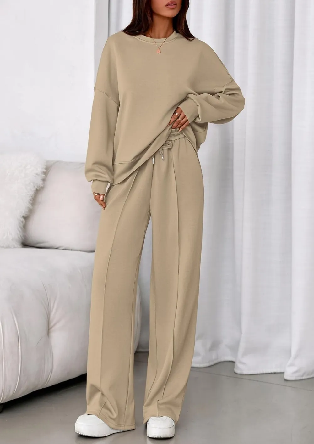 2 Piece Sets For Women Fall Trendy Long Sleeve Sweatshirt Wide Leg Pants Loungewear