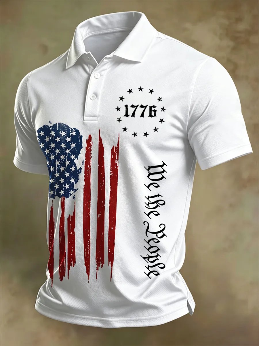 Men's Independence Day Flag Print Casual Polo Shirt