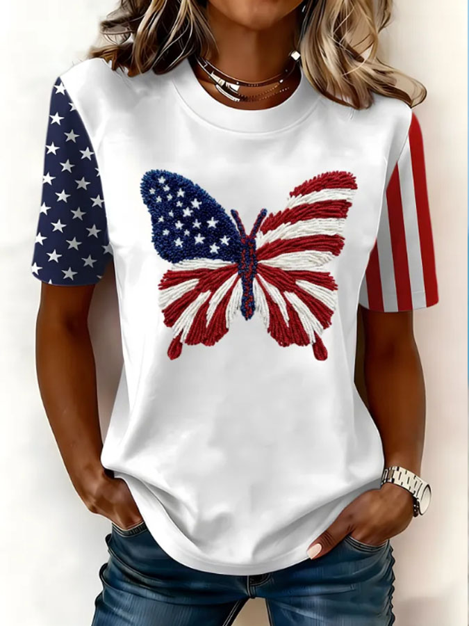 Women'S American Flag Printed Casual T-Shirt