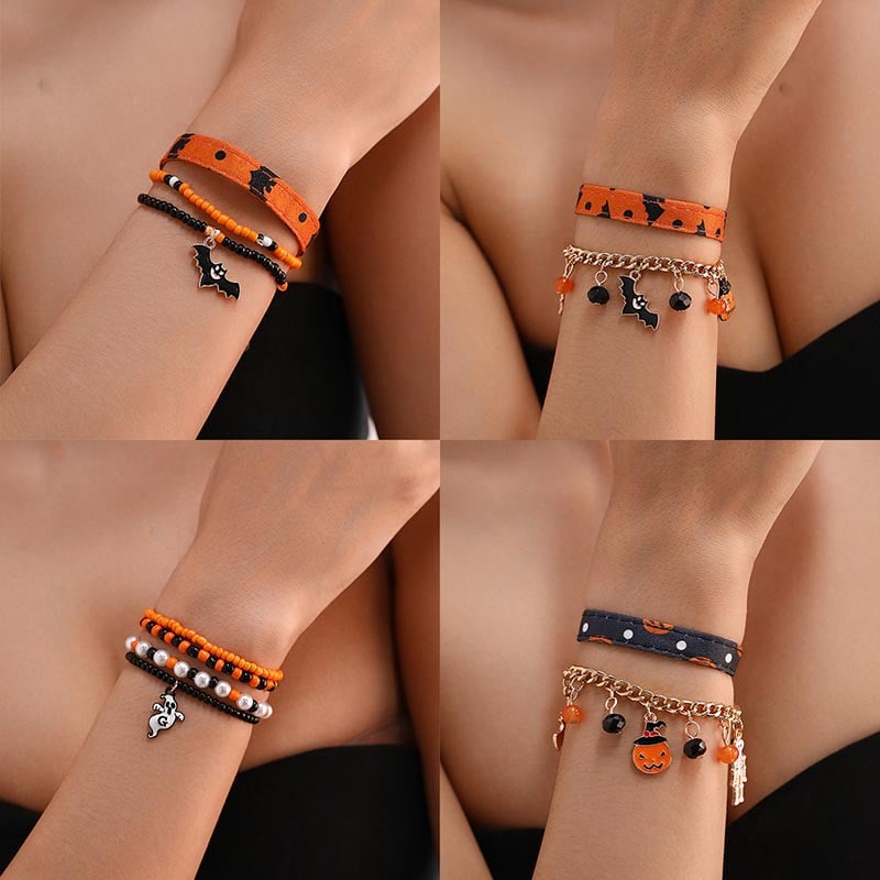 Fashionable And Creative Rice Beads Metal Pumpkin Bat Ghost Design Bracelet
