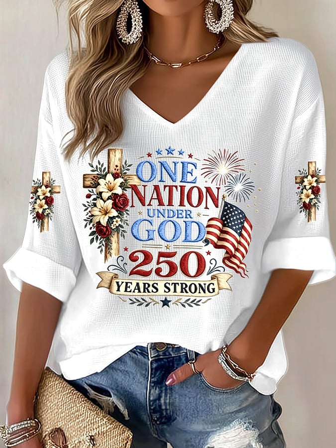 Women's One Nation Under God 250 Years Strong Print T-Shirt