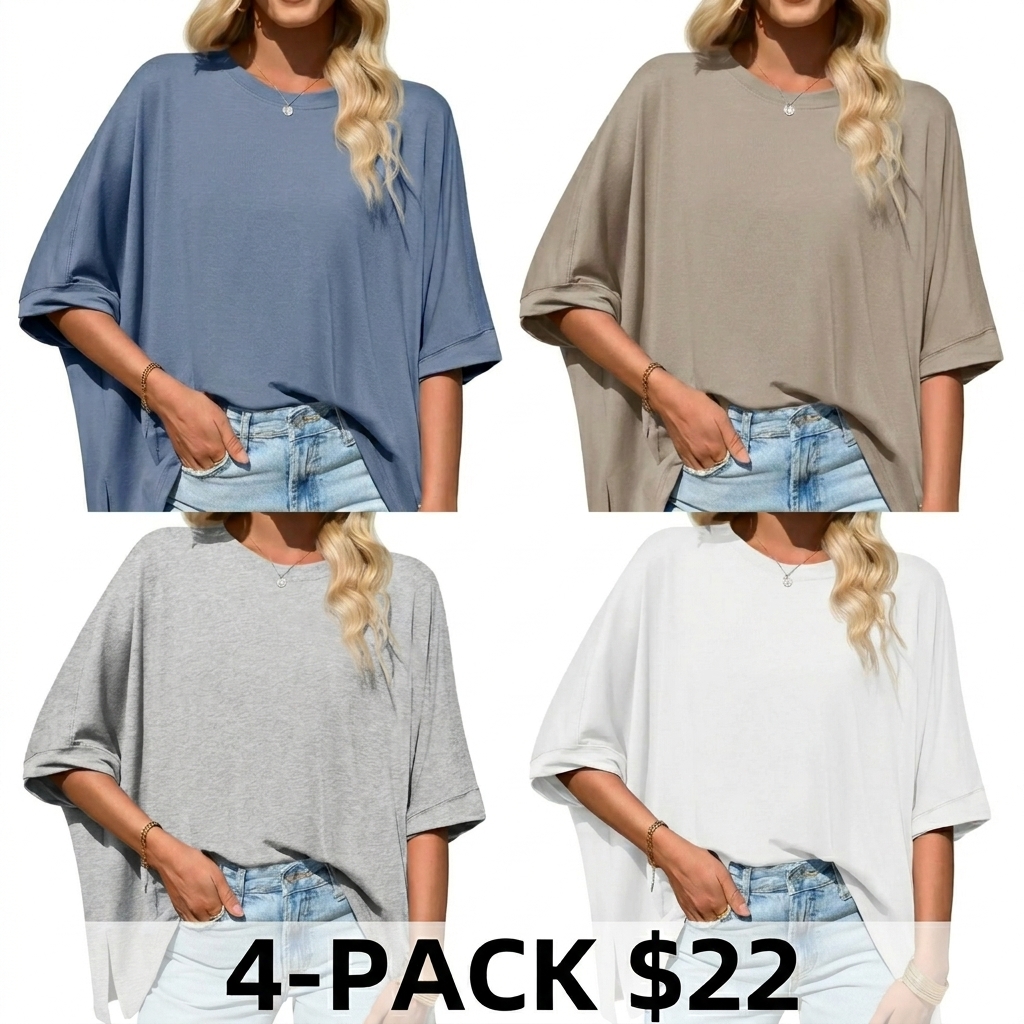 Women's Oversized Batwing Sleeve T-Shirt – Asymmetric Hem Loose Fit Tunic Top