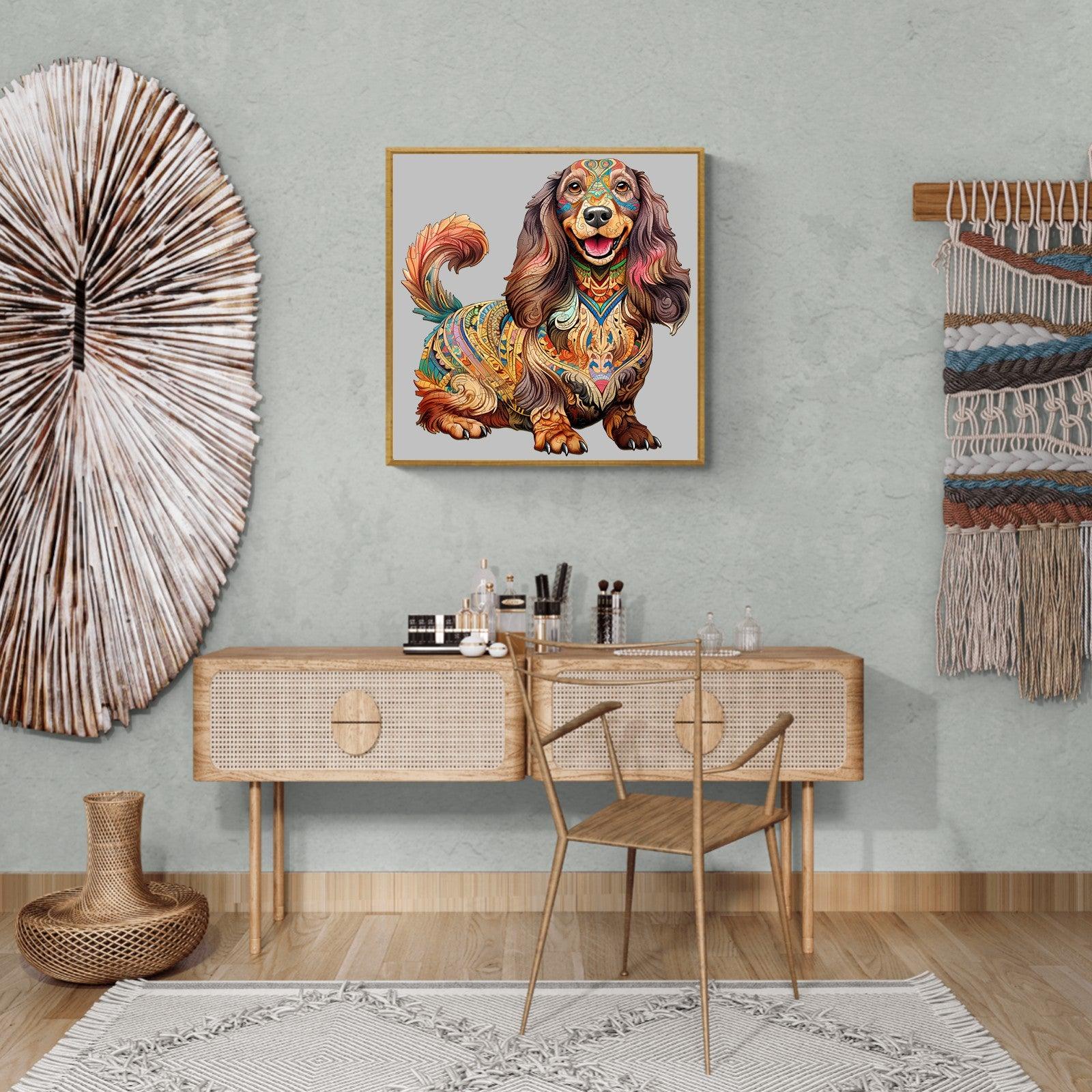 Long-haired Dachshund-1 Wooden Jigsaw Puzzle