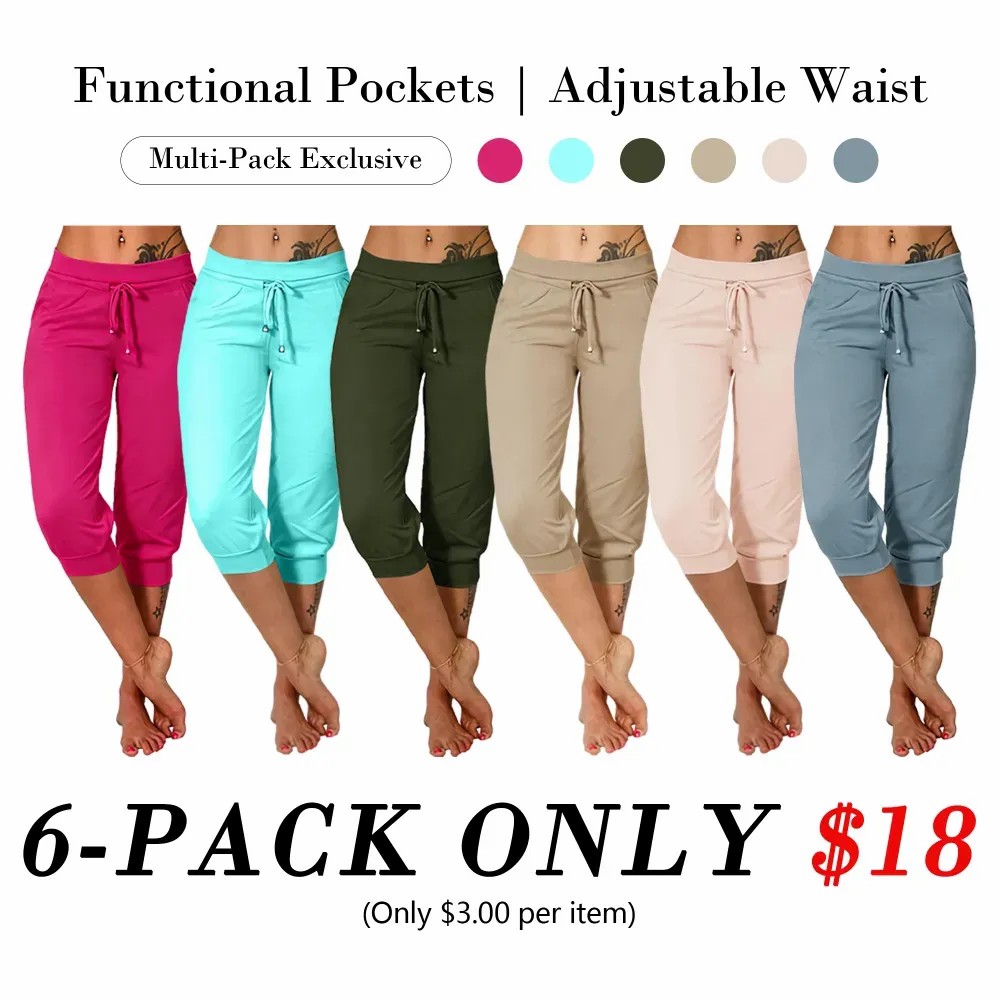 ⚡Final Clearance🔥[XS-5XL]Women's Plain Drawstring Waist Capris Pants