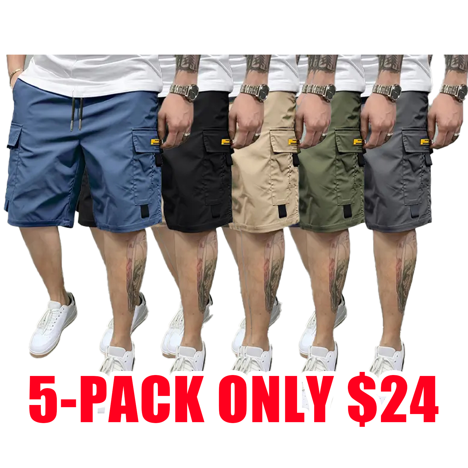 Street Style Three-Piece Set!Men's Multi-Pocket Cargo Shorts