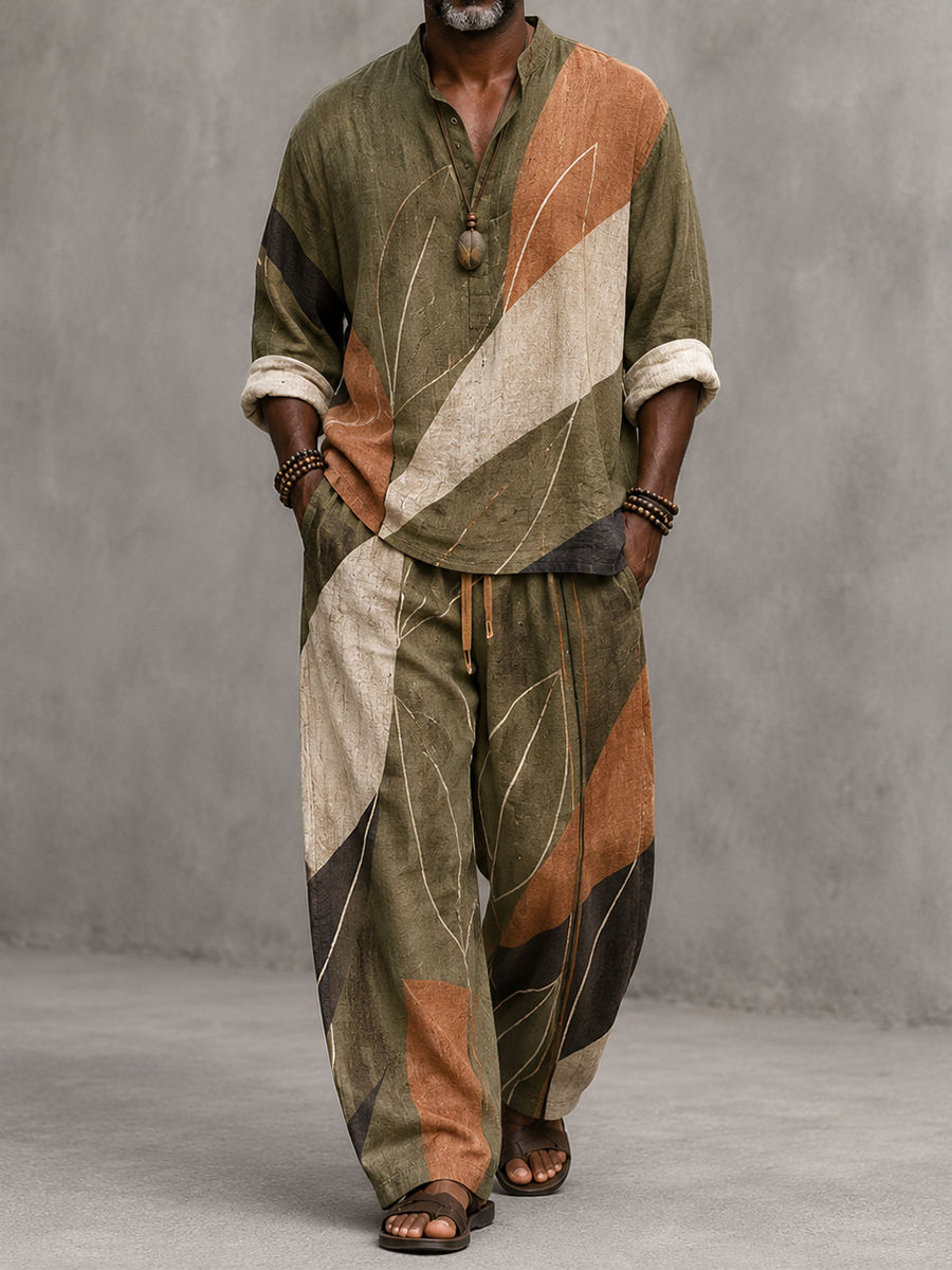 Men's Retro Geometric Print Casual Vacation Set