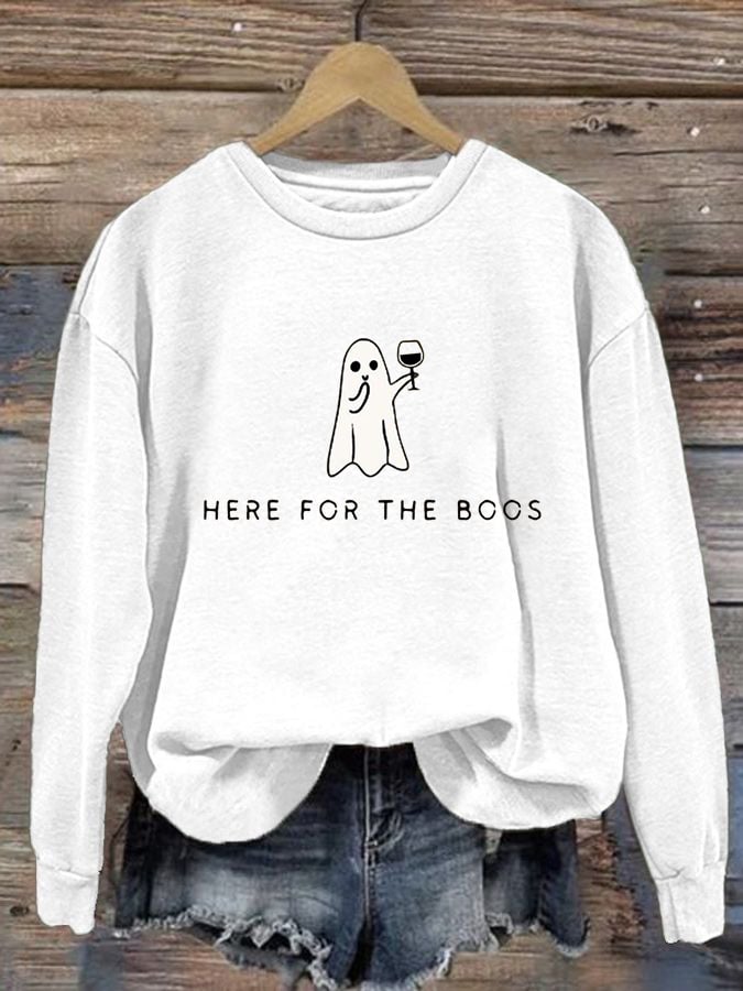 Women's Halloween Here for the Boos Print Casual Sweatshirt