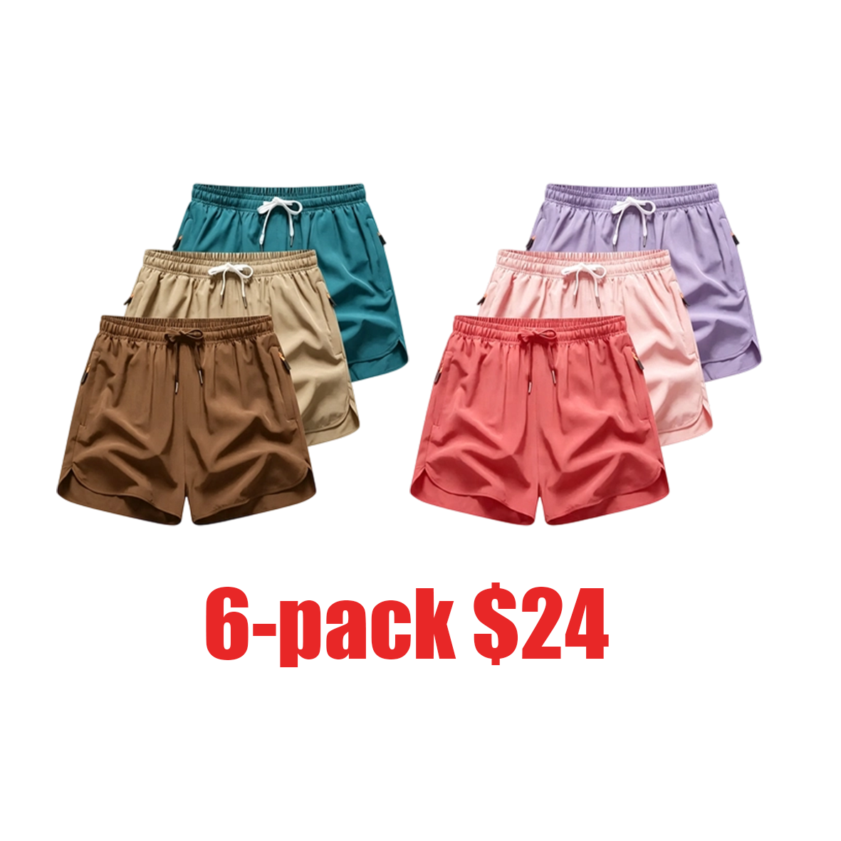 Women's 3-Pack Quick-Dry Athletic Shorts – Elastic Waist with Drawstring & Zippered Pockets for Summer Sports