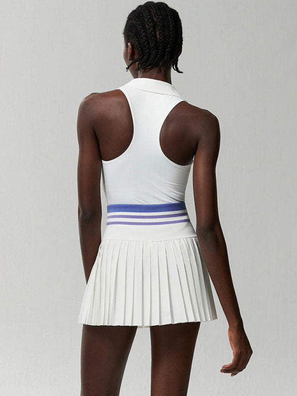 Sports Fitness Tennis Skirt Suit Women's Anti-Light Quick Drying V-Neck Yoga Suit Two-Piece Suit With Chest Pad