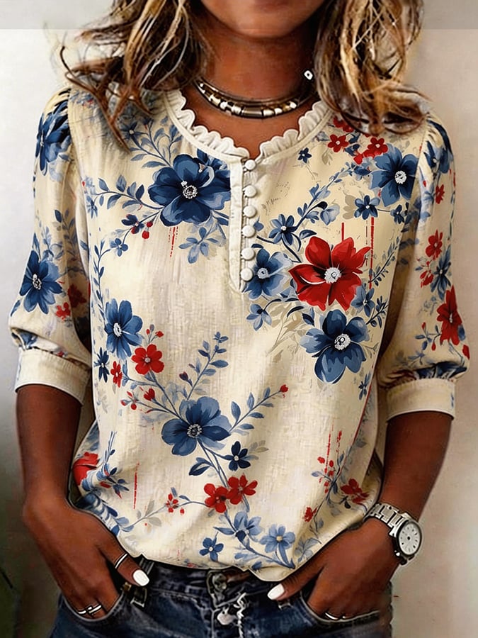 Women's 250th Anniversary Print Half Sleeve Casual Blouse