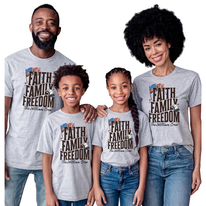 Personalized Faith Family Freedom Shirt Christian Patriotic Family Tee Matching July 4th Outfit