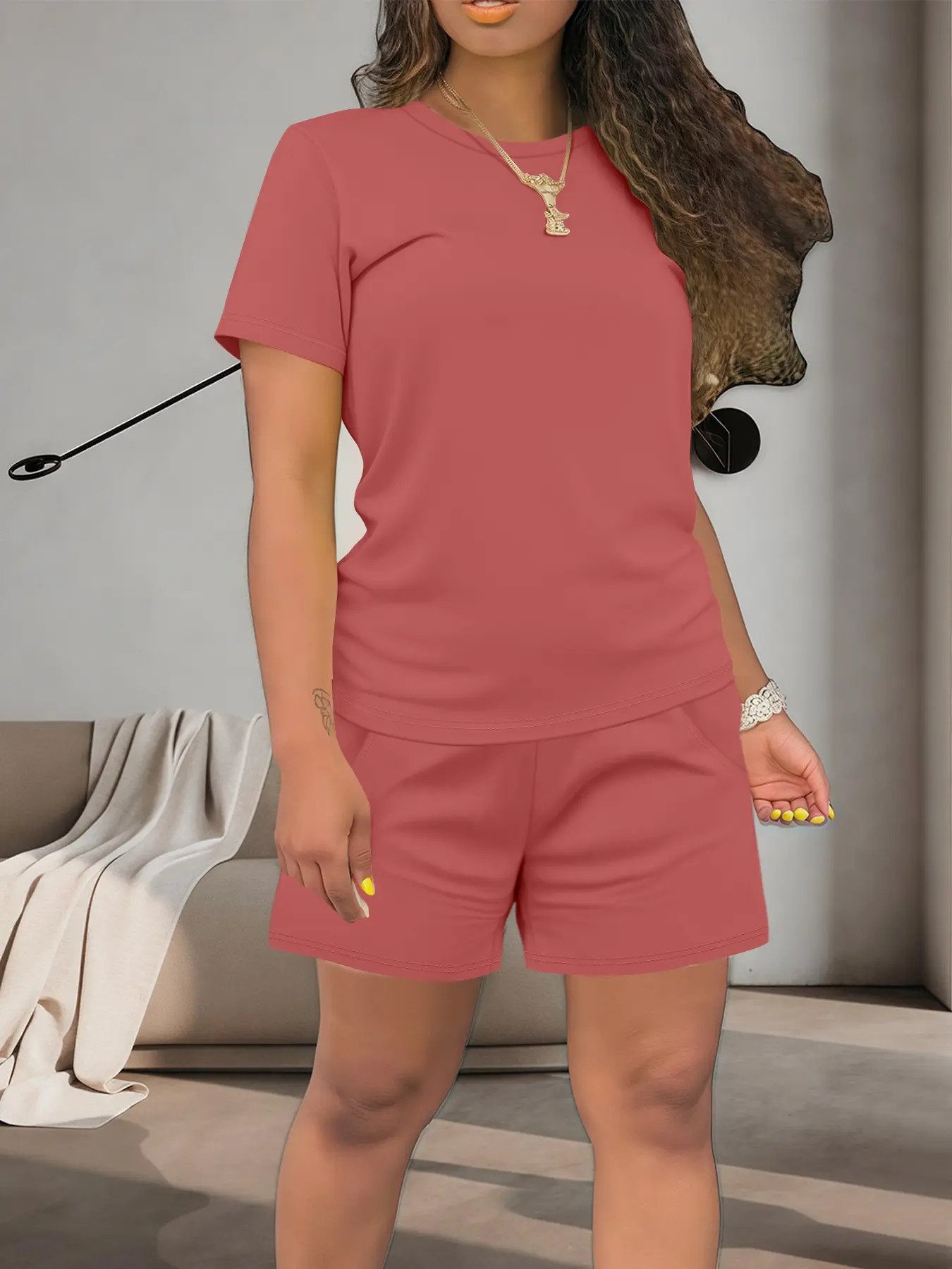 Women's Summer Casual Set, Regular-Fit Short-Sleeve Top & Shorts