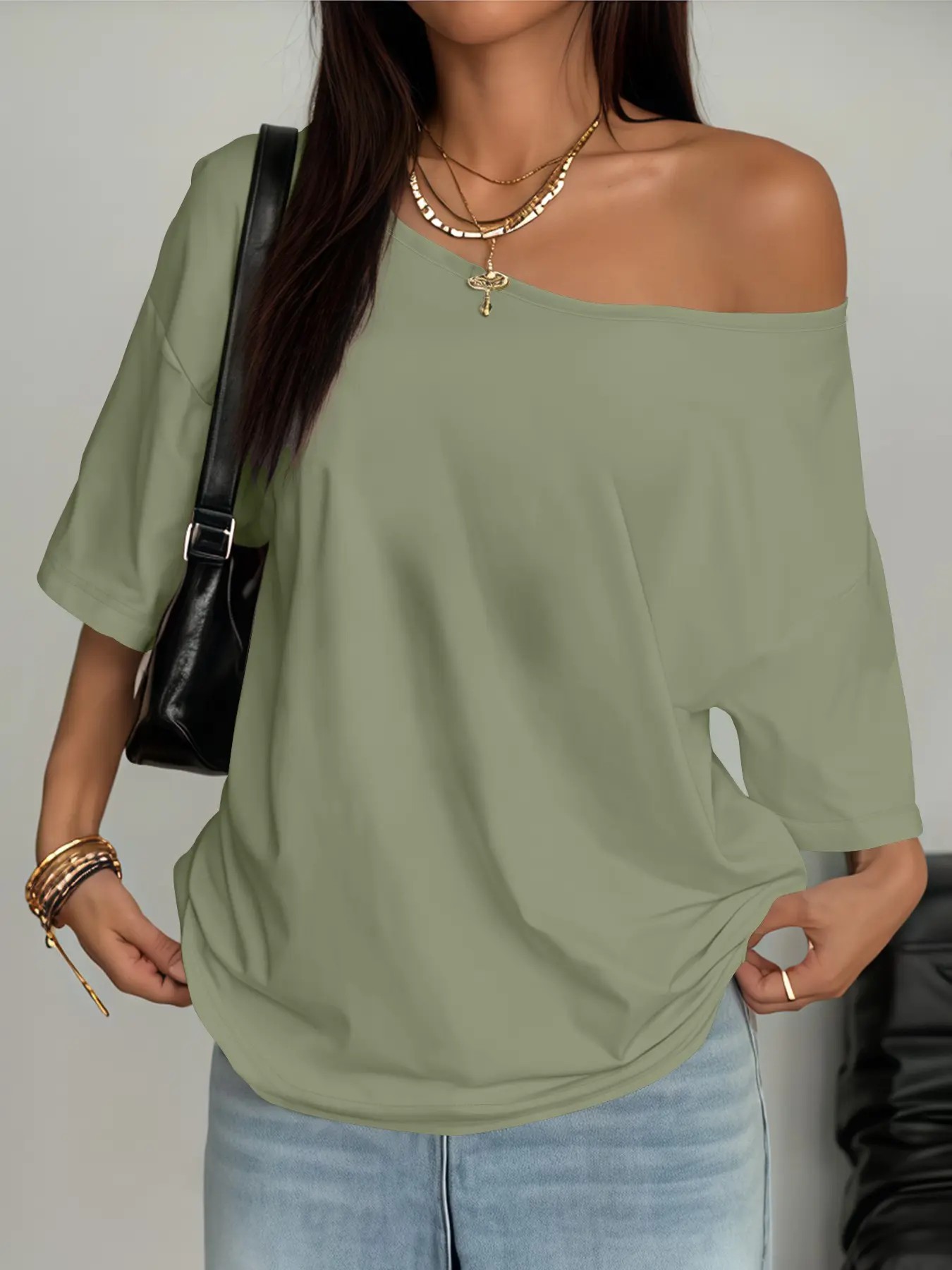 Plus Size Asymmetrical Neck Top for Women – Soft Short Sleeve Tee