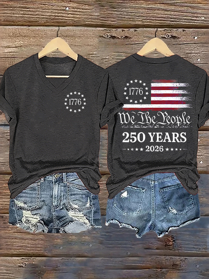Women'S Casual Flag Printed V-Neck T-Shirt
